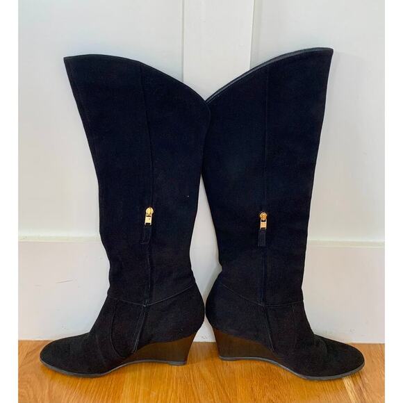 LK Bennett The Nancy Wedge Boot in Black Size 39 1/2 Knee-High Suede Western - Picture 2 of 6